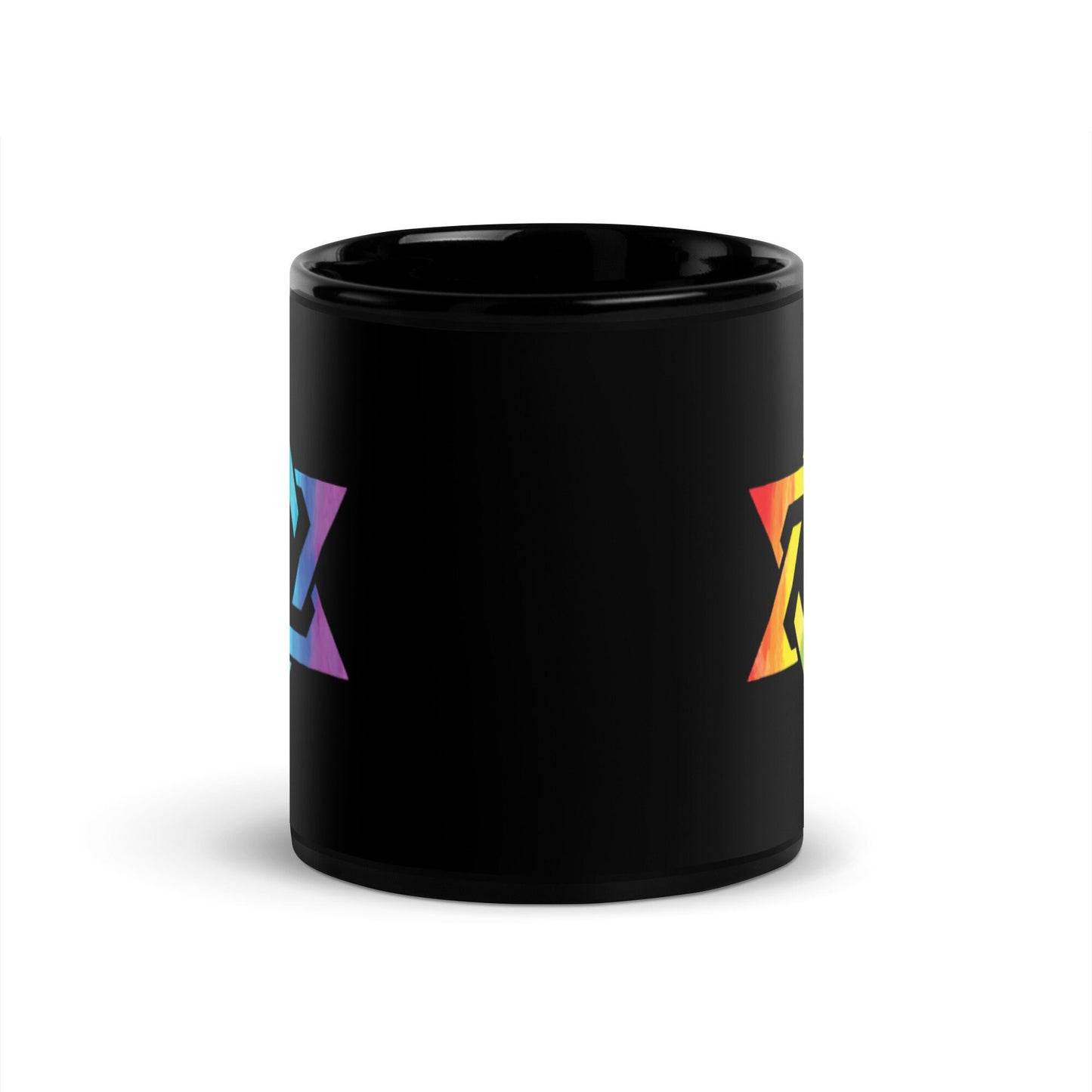 Pride Rainbow Mogen David Jewish Star on Black Mug, LGBTQIA Gay Queer